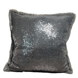 Pier 1 Imports Accent Throw Pillow Silver Sequin Gray Faux Fur 18"x18" Soft Cozy